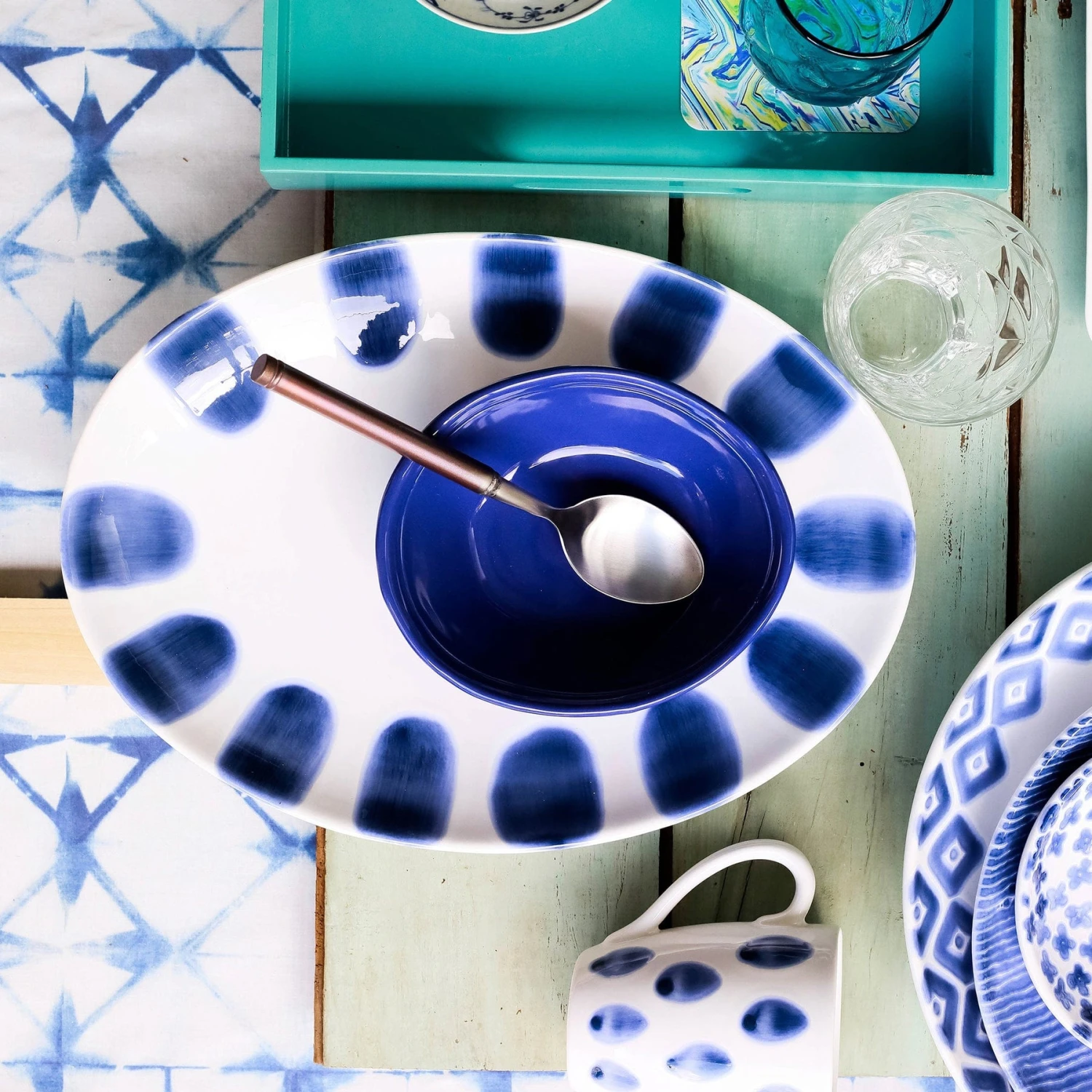 Santorini Dot Small Oval Platter 2 Santorini Dot Small Oval Platter - Image 2