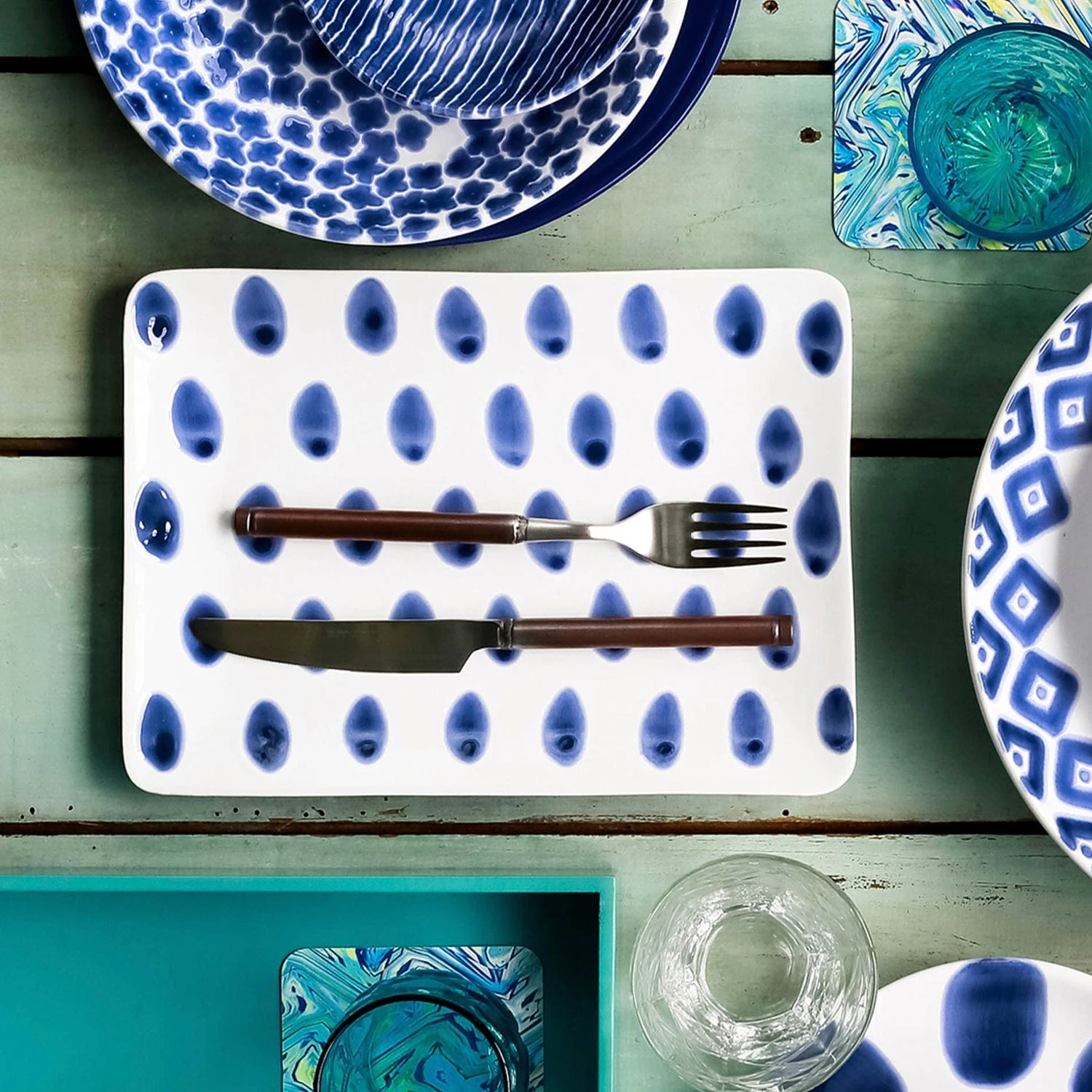 Santorini Dot Small Rectangular Platter 2 Santorini Dot Small Rectangular Platter - Image 2