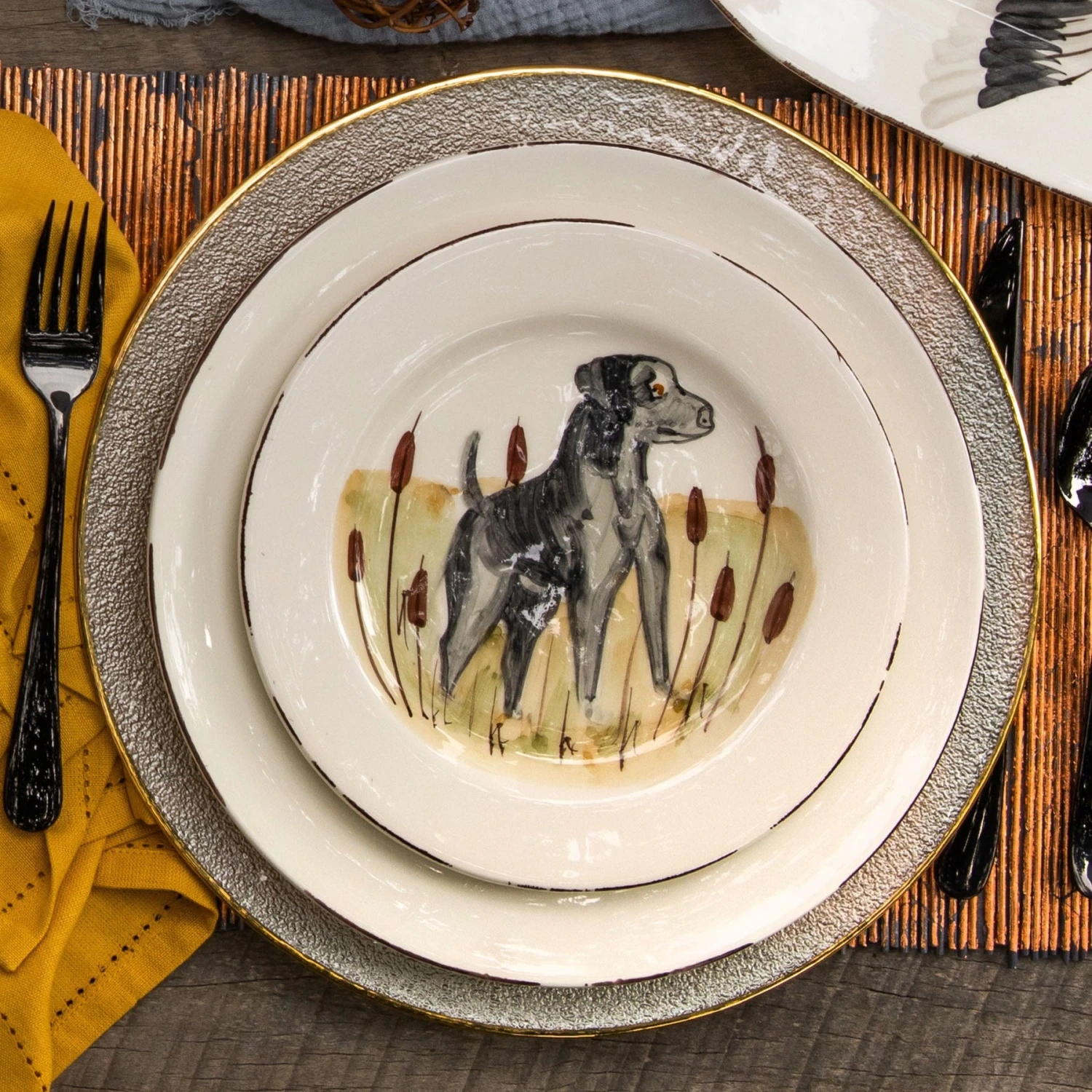 Wildlife Black Hunting Dog Salad Plate 2 Wildlife Black Hunting Dog Salad Plate - Image 2